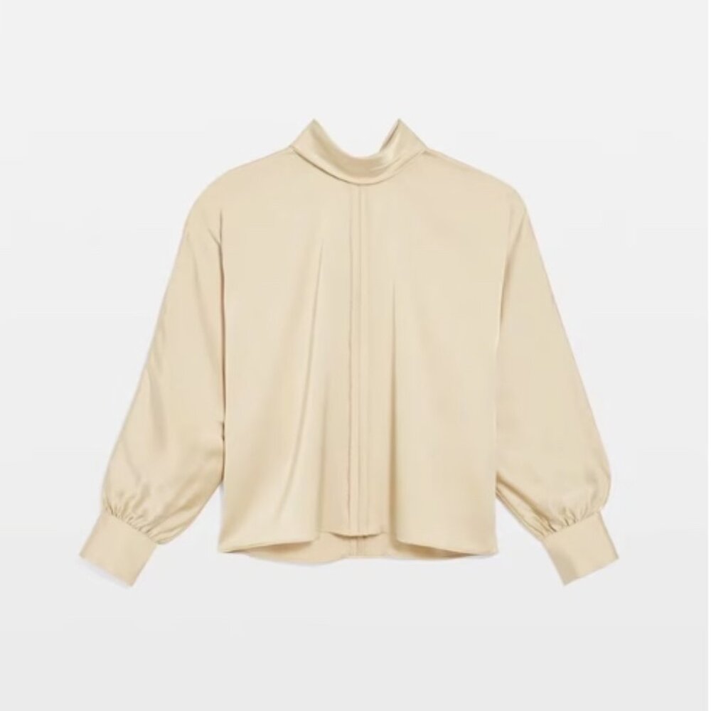 White House Black Market Tie Neck Dolman Blouse Irish Cream L NWT Satin $89